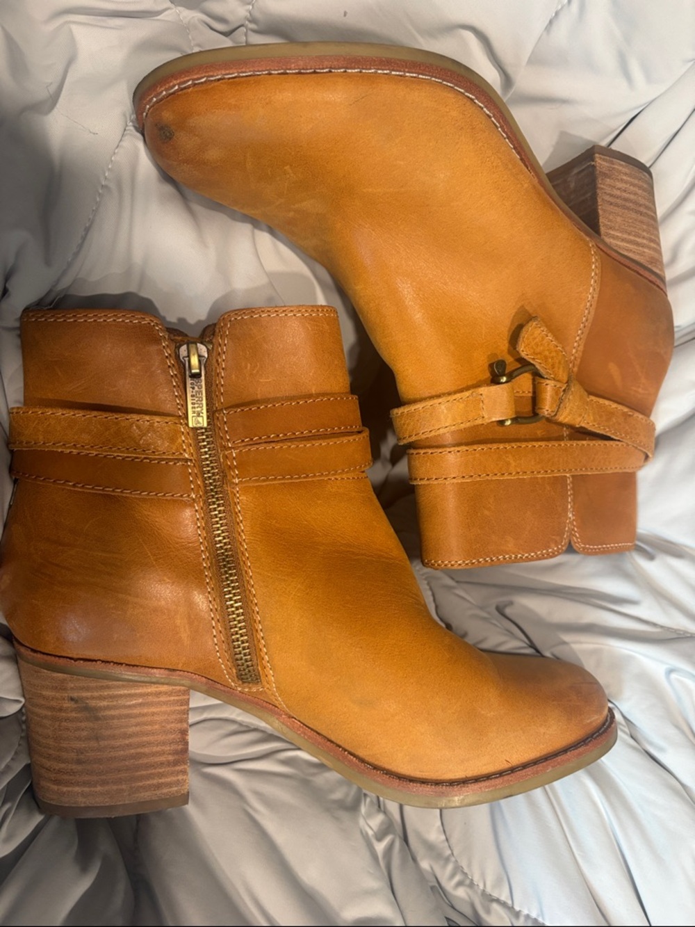Sperry Tan Leather Ankle Booties with Side Zip and Buckle